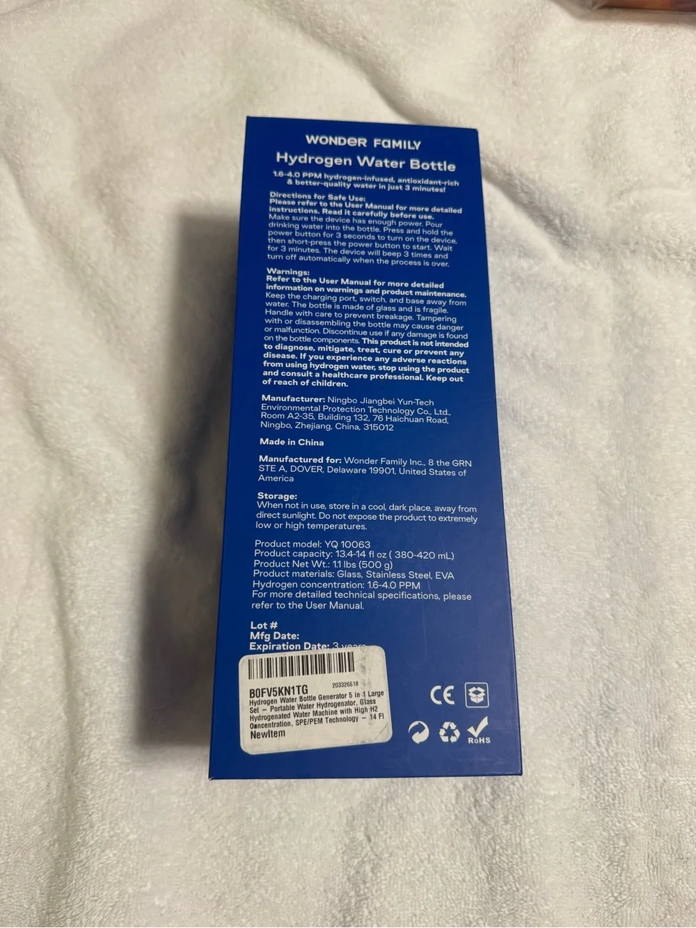 Wonder Family Hydrogen Water Bottle Set - Brand New In Box (NIB)